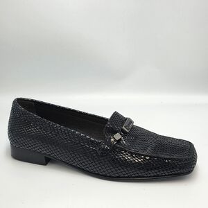 Stuart Weitzman Black Snake Embossed Leather Bit Loafers Jeweled Hardware Size 7